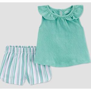 NEW Baby Girls Sz 3 Months Green Shirt & Striped Pull On Shorts 2 Pc Set Outfit